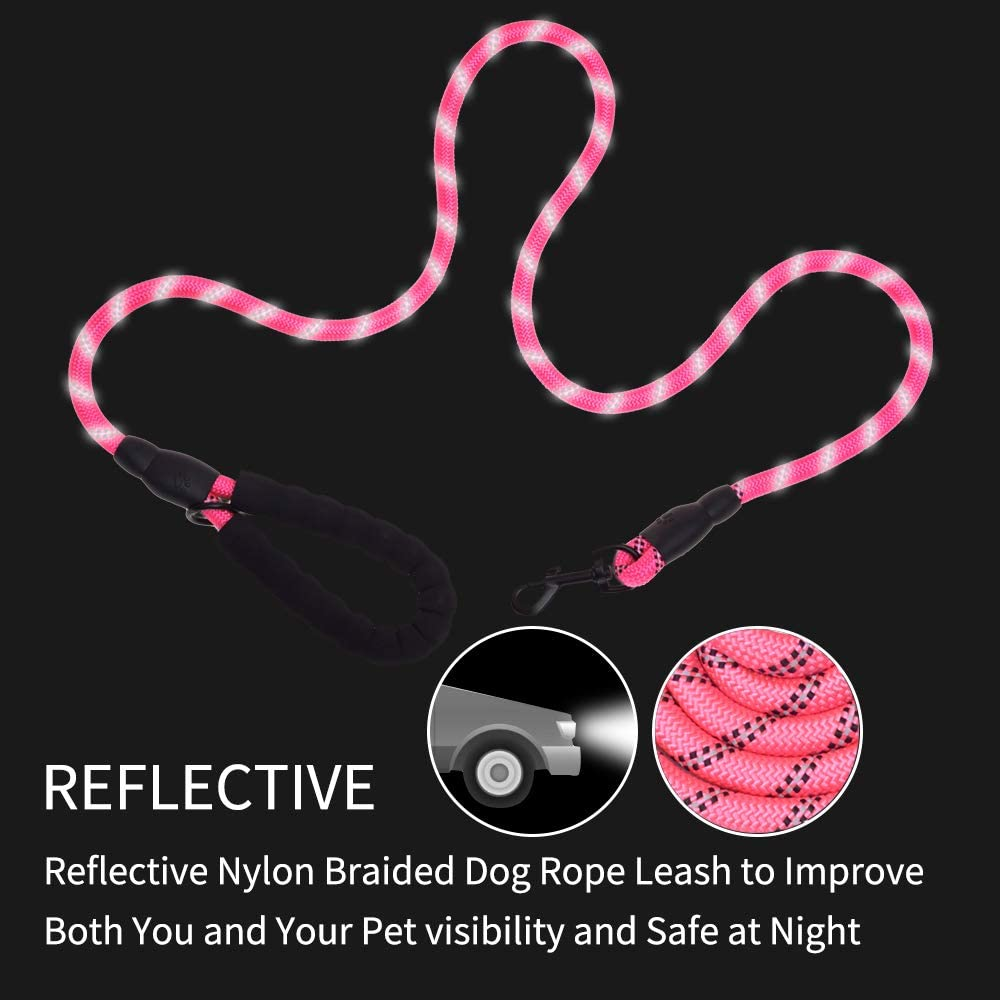 5 FT Thick Highly Reflective Dog Leash-Red