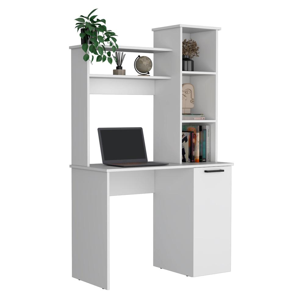 Computer Desk with Ample Work Surface, Hutch Storage and Single Door Cabinet