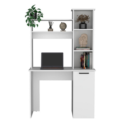 Computer Desk with Ample Work Surface, Hutch Storage and Single Door Cabinet