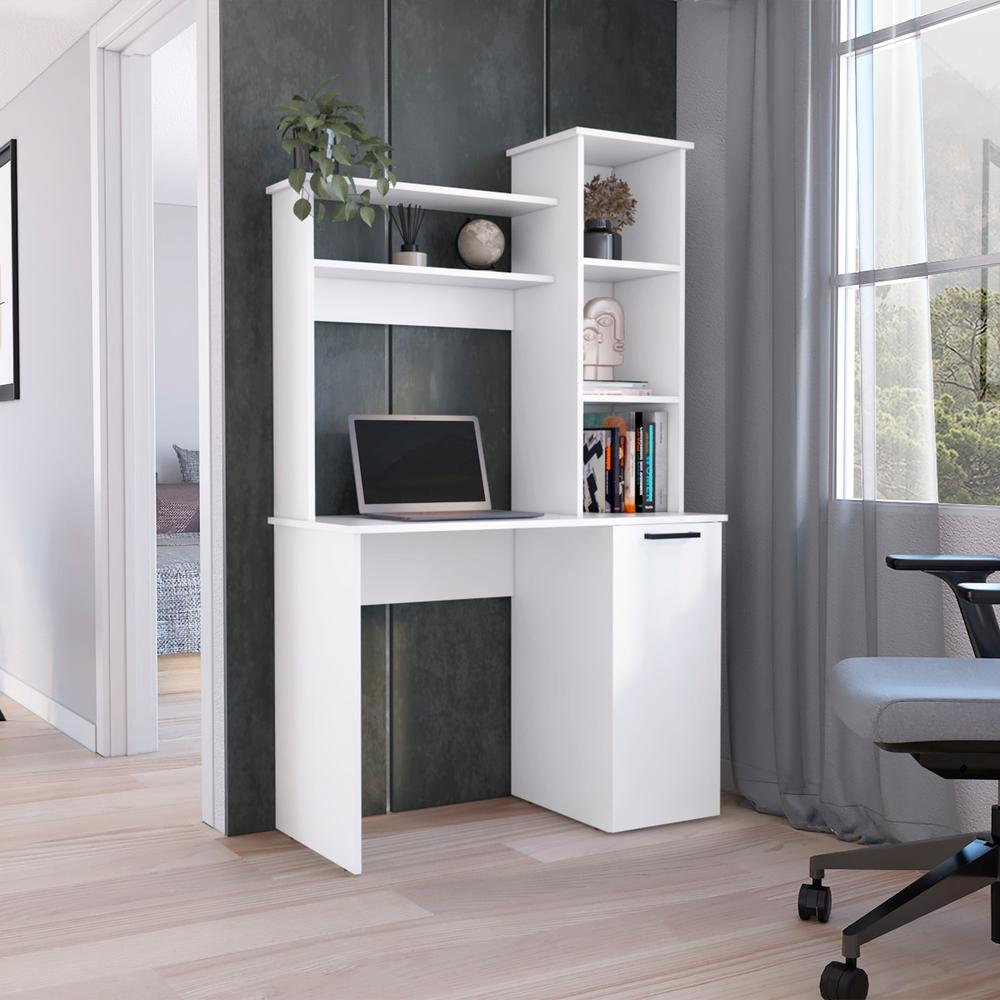 Computer Desk with Ample Work Surface, Hutch Storage and Single Door Cabinet