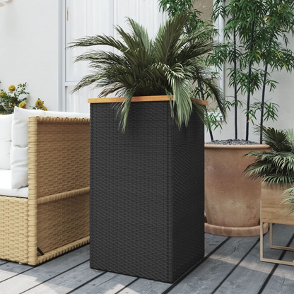 vidaXL Planter Black 15.7"x15.7"x31.5" Poly Rattan