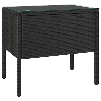 vidaXL Side Table Black 20.9"x14.6"x18.9" Poly Rattan and Tempered Glass