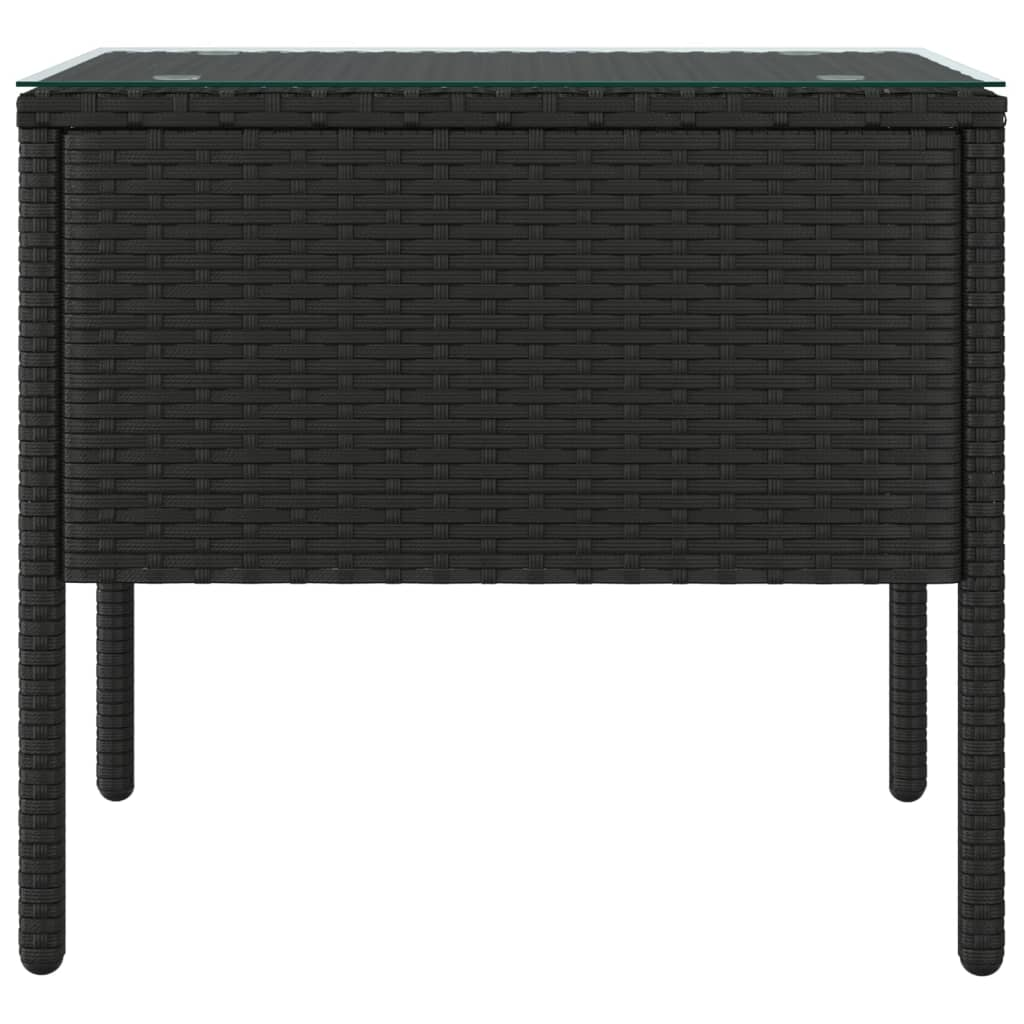 vidaXL Side Table Black 20.9"x14.6"x18.9" Poly Rattan and Tempered Glass