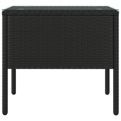 vidaXL Side Table Black 20.9"x14.6"x18.9" Poly Rattan and Tempered Glass