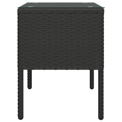 vidaXL Side Table Black 20.9"x14.6"x18.9" Poly Rattan and Tempered Glass