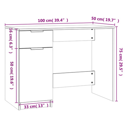 vidaXL Desk Black 39.4"x19.7"x29.5" Engineered Wood