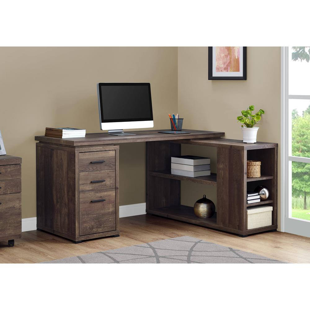 60" L-Shape Computer Desk with Storage in Brown