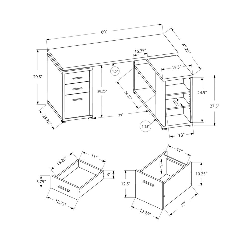 60" L-Shape Computer Desk with Storage in Brown