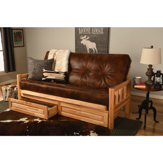 Lodge Frame-Natural Finish-Oregon Trail Saddle Mattress-Storage Drawers