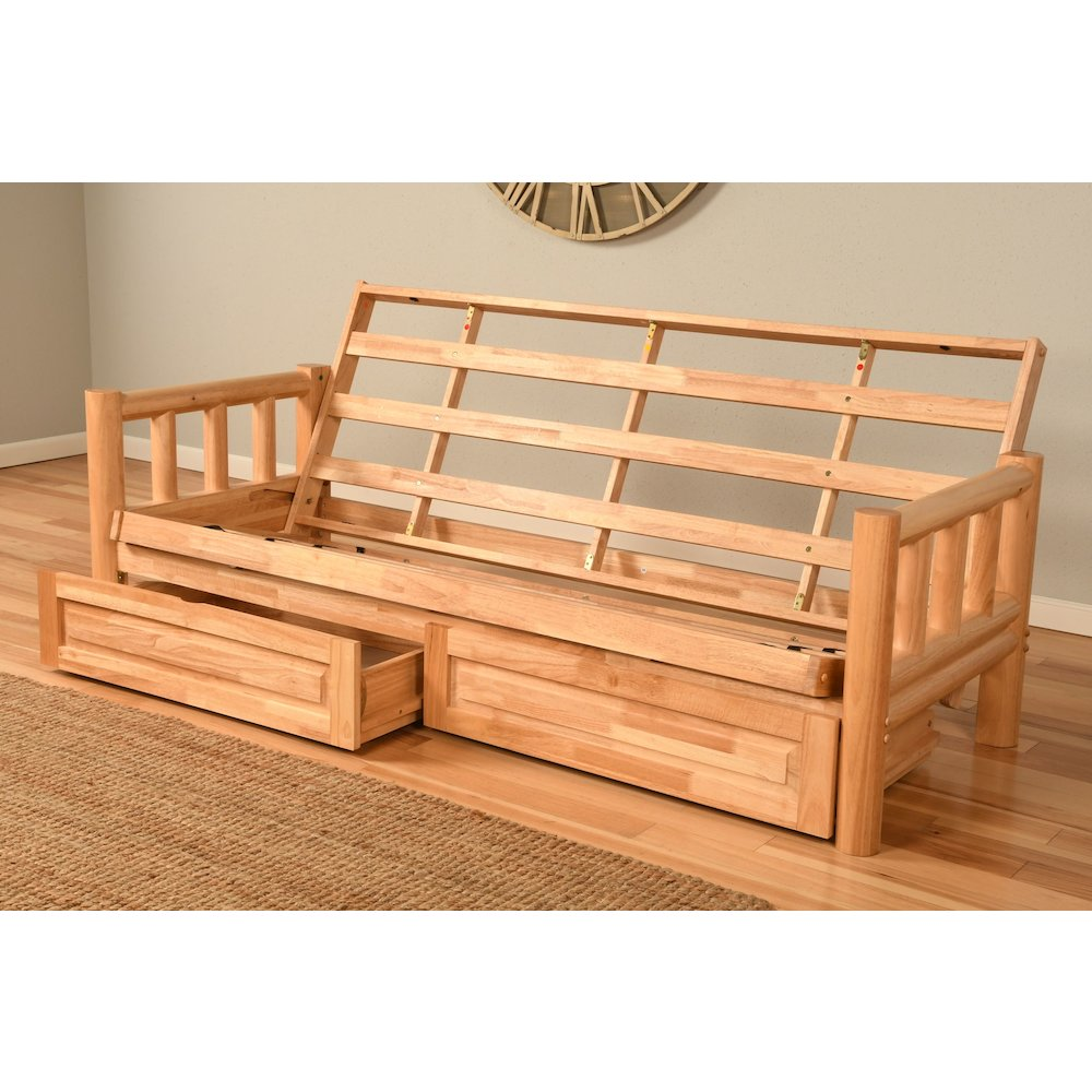 Lodge Frame-Natural Finish-Oregon Trail Saddle Mattress-Storage Drawers