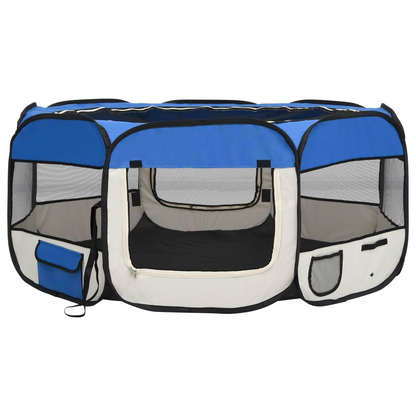 vidaXL Foldable Dog Playpen with Carrying Bag Blue 57.1"x57.1"x24"