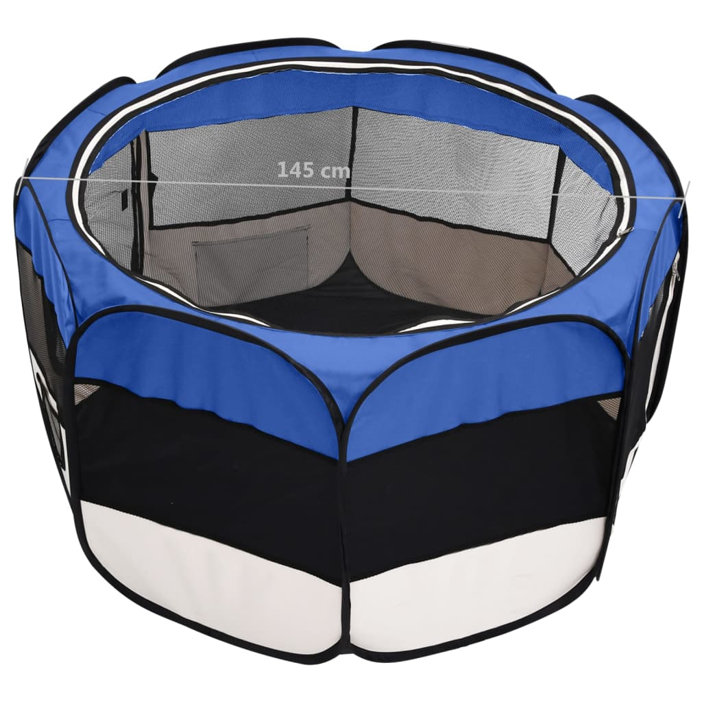 vidaXL Foldable Dog Playpen with Carrying Bag Blue 57.1"x57.1"x24"