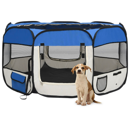 vidaXL Foldable Dog Playpen with Carrying Bag Blue 49.2"x49.2"x24"