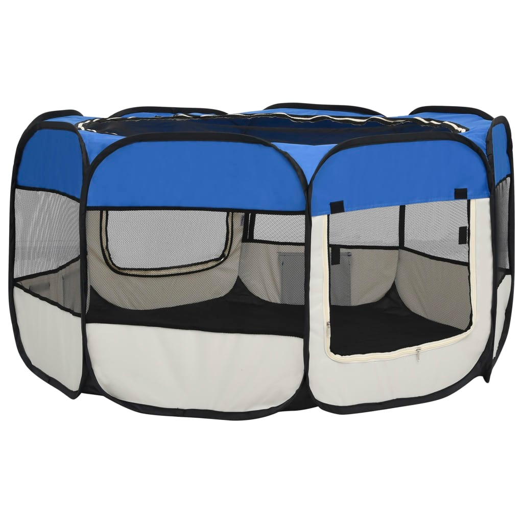 vidaXL Foldable Dog Playpen with Carrying Bag Blue 49.2"x49.2"x24"