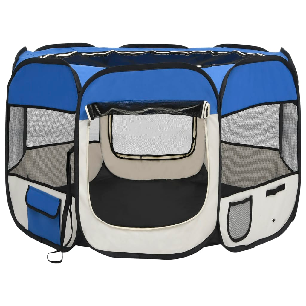 vidaXL Foldable Dog Playpen with Carrying Bag Blue 35.4"x35.4"x22.8"