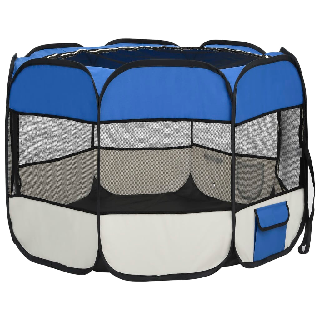 vidaXL Foldable Dog Playpen with Carrying Bag Blue 35.4"x35.4"x22.8"