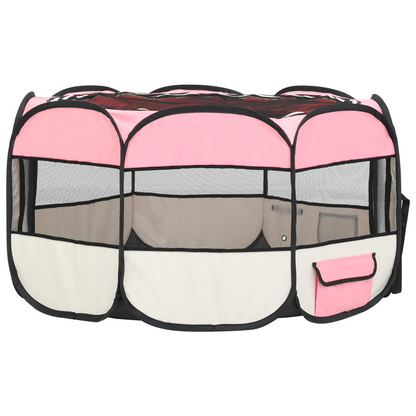 vidaXL Foldable Dog Playpen with Carrying Bag Pink 49.2"x49.2"x24"