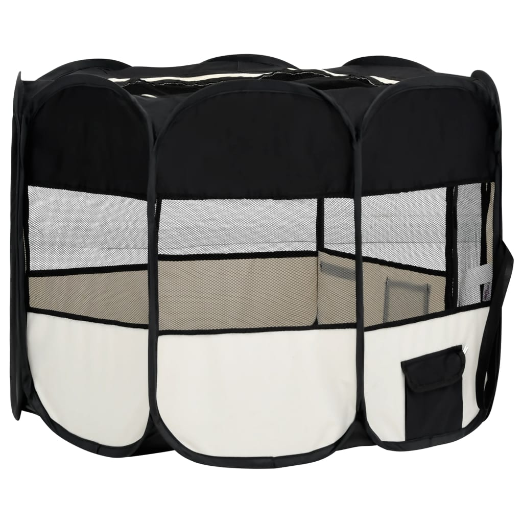 vidaXL Foldable Dog Playpen with Carrying Bag Black 35.4"x35.4"x22.8"