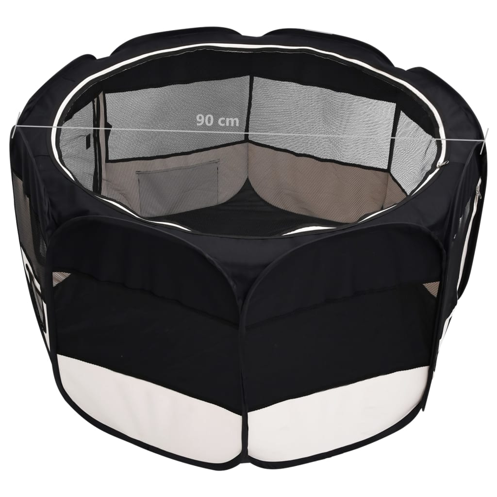 vidaXL Foldable Dog Playpen with Carrying Bag Black 35.4"x35.4"x22.8"