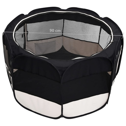 vidaXL Foldable Dog Playpen with Carrying Bag Black 35.4"x35.4"x22.8"