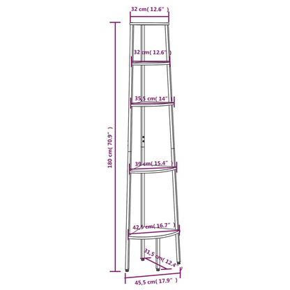 vidaXL 5-Tier Corner Shelf Light Brown and Black 17.9"x12.4"x70.9"