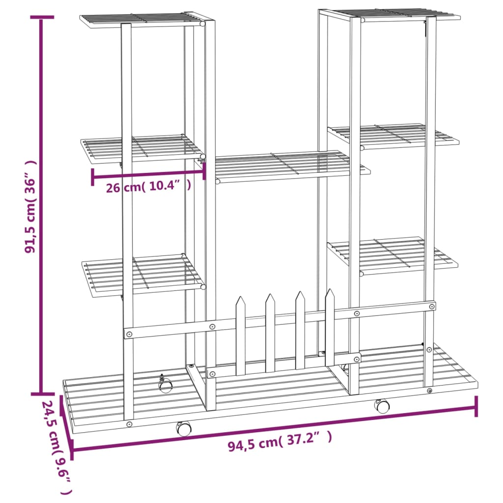 vidaXL Flower Stand with Wheels 37.2"x9.6"x36" Black Iron