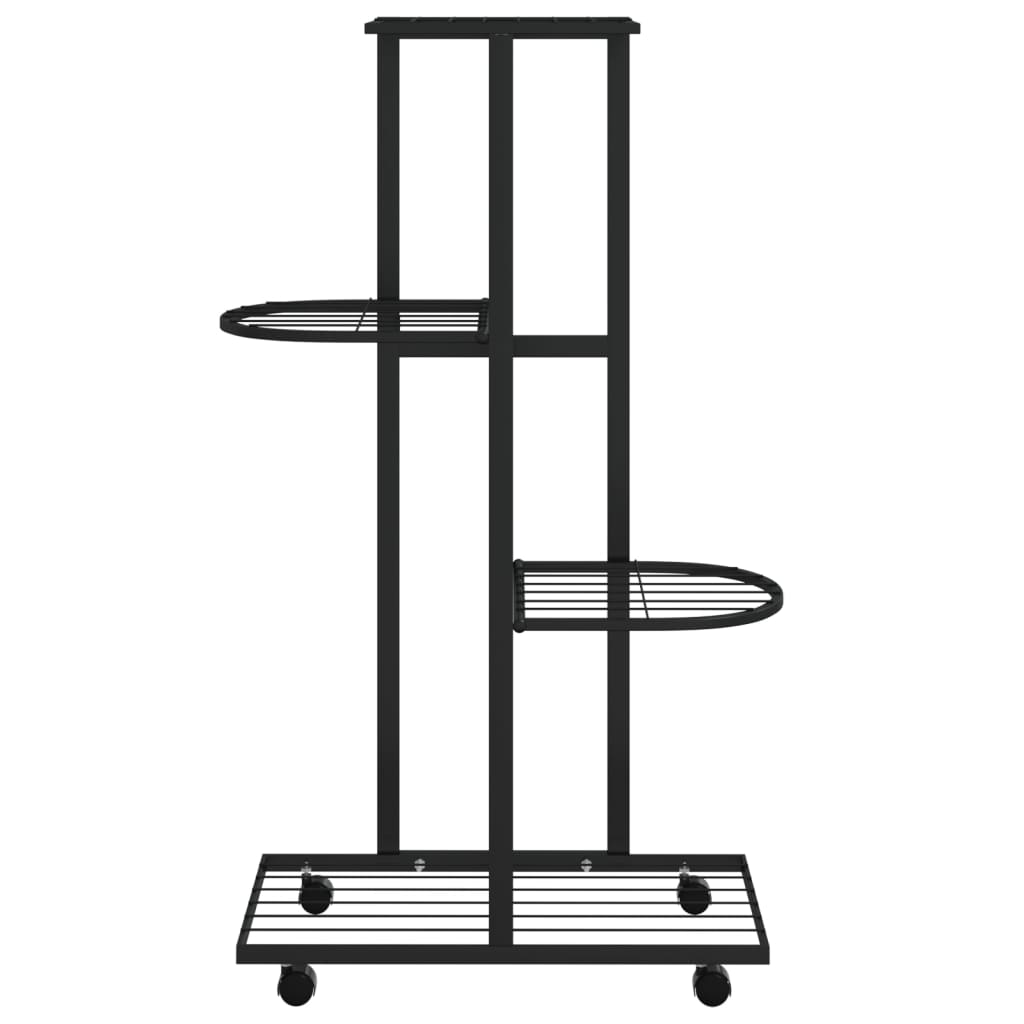 vidaXL 4-Floor Flower Stand with Wheels 17.3"x9.1"x31.5" Black Iron