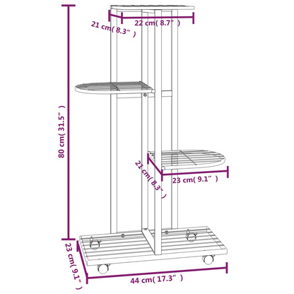 vidaXL 4-Floor Flower Stand with Wheels 17.3"x9.1"x31.5" Black Iron