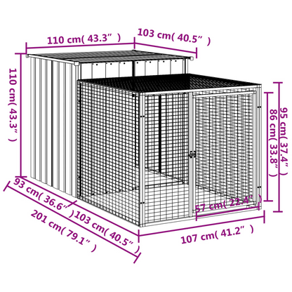 vidaXL Chicken Cage with Run Anthracite 43.3"x79.1"x43.3" Galvanized Steel