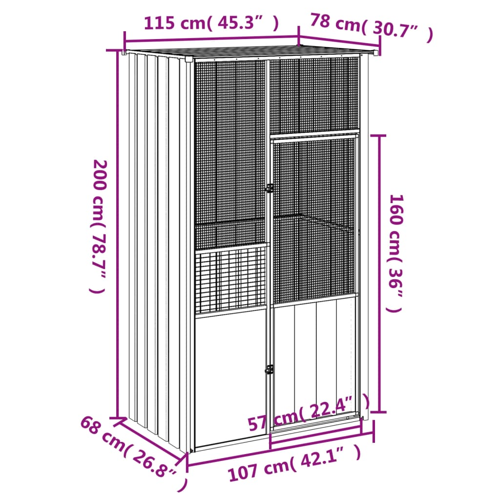 vidaXL Bird Cage Anthracite 45.3"x30.7"x78.7" Galvanized Steel