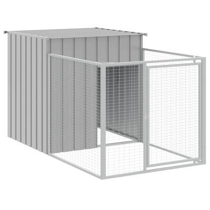 vidaXL Dog House with Run Light Gray 43.3"x79.1"x43.3" Galvanized Steel