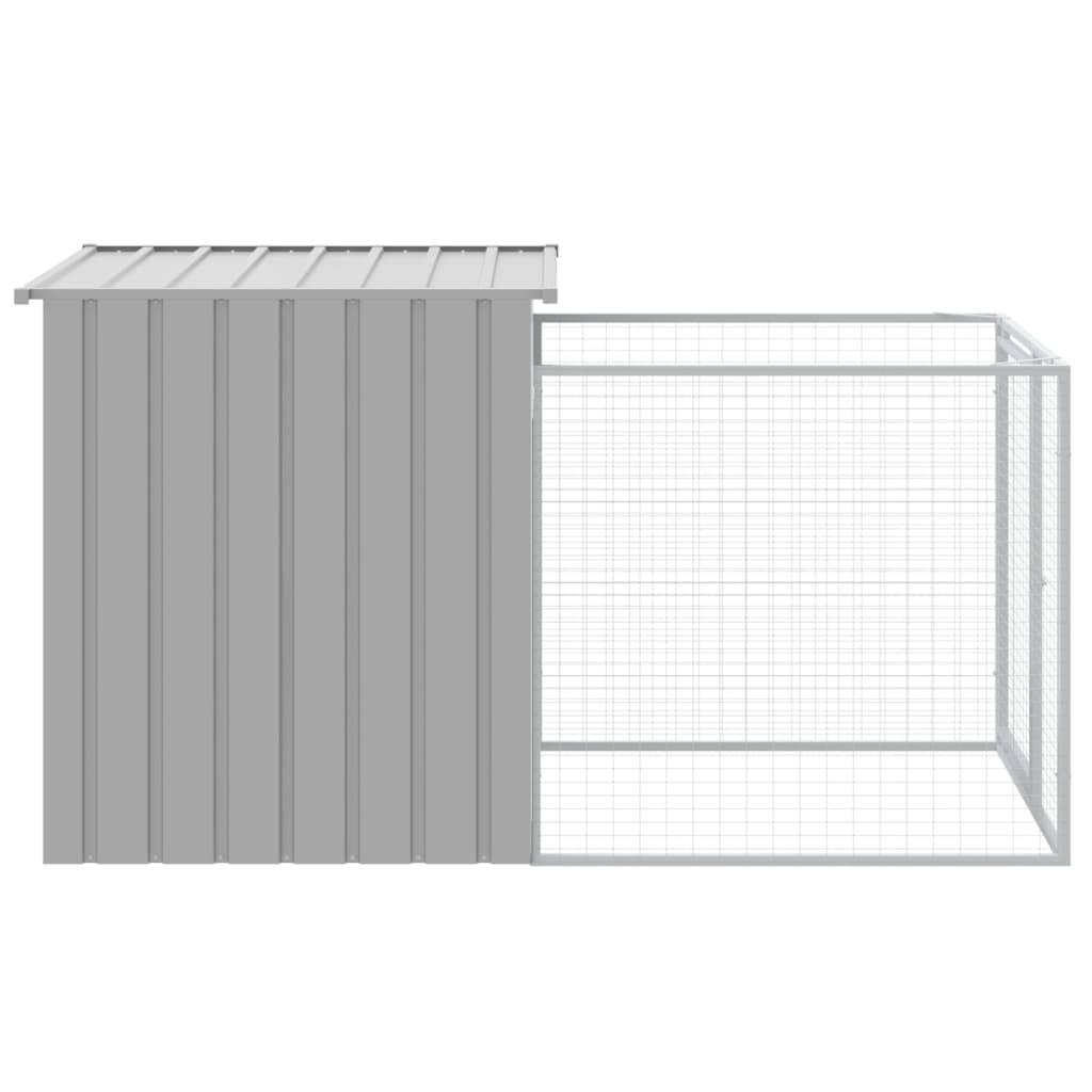 vidaXL Dog House with Run Light Gray 43.3"x79.1"x43.3" Galvanized Steel