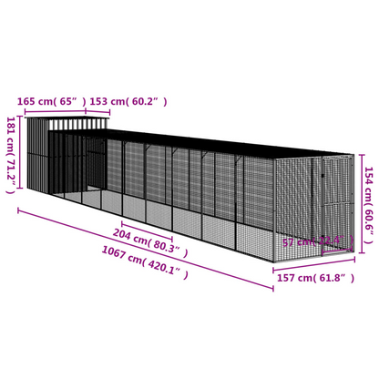 vidaXL Chicken Cage with Run Anthracite 65"x420.1"x71.3" Galvanized Steel