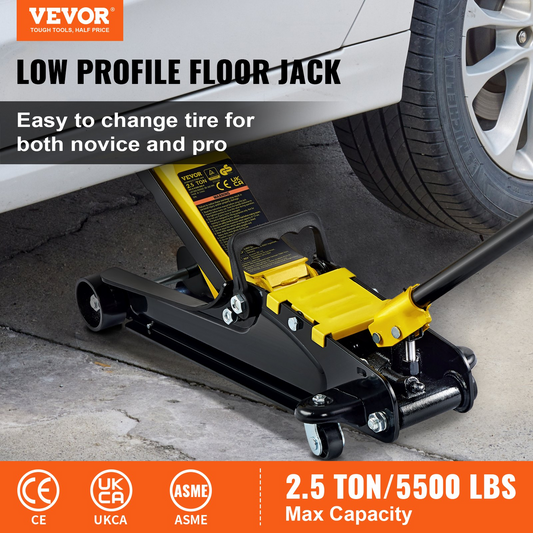 VEVOR Low Profile Floor Jack 2.5 Ton Heavy Steel Single Piston Hydraulic Pump