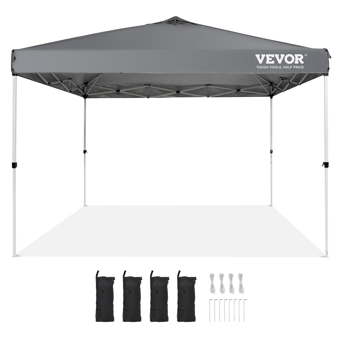 VEVOR Pop Up Canopy Tent, 10 x 10 ft, 250 D PU Silver Coated Tarp, with Portable Roller Bag and 4 Sandbags, Waterproof and Sun Shelter Gazebo for Outdoor Party, Camping, Commercial Events, Dark Gray