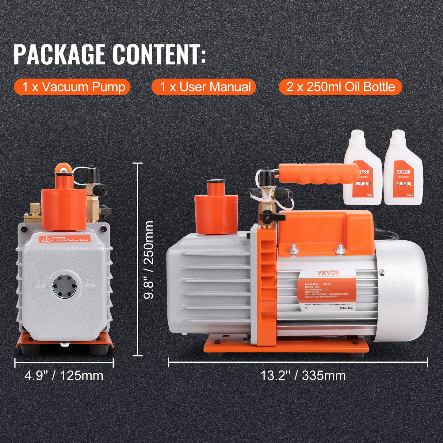 VEVOR 1/2 HP 2 Stage Rotary Vane Vacuum Pump, 7 CFM, 120V Air Conditioning Vacuum Pump, 1/4" SAE Male 3/8" SAE Male 1/2" ACME Male Inlet, for HVAC Repair, Refrigeration Maintenance, Resin Degassing