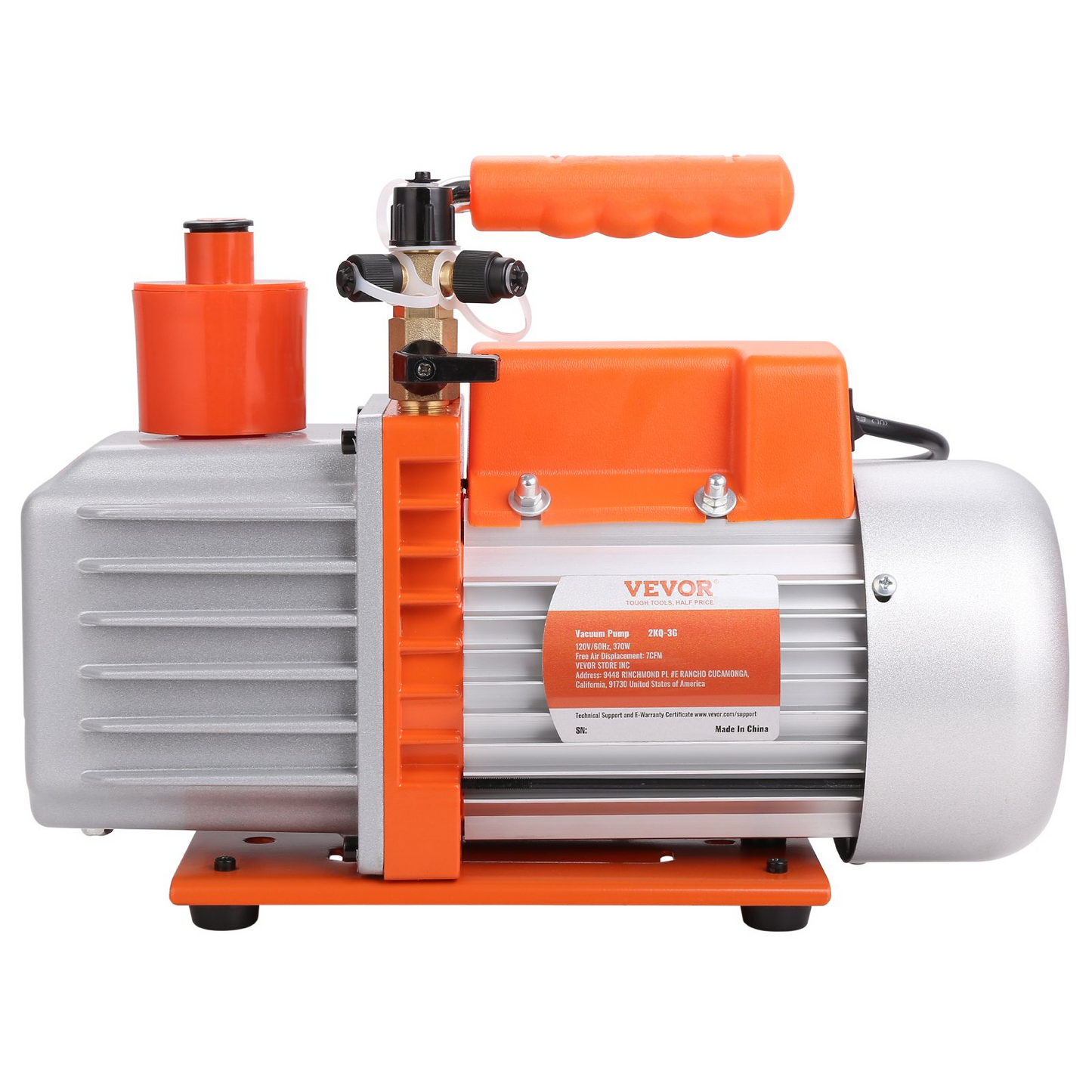 VEVOR 1/2 HP 2 Stage Rotary Vane Vacuum Pump, 7 CFM, 120V Air Conditioning Vacuum Pump, 1/4" SAE Male 3/8" SAE Male 1/2" ACME Male Inlet, for HVAC Repair, Refrigeration Maintenance, Resin Degassing