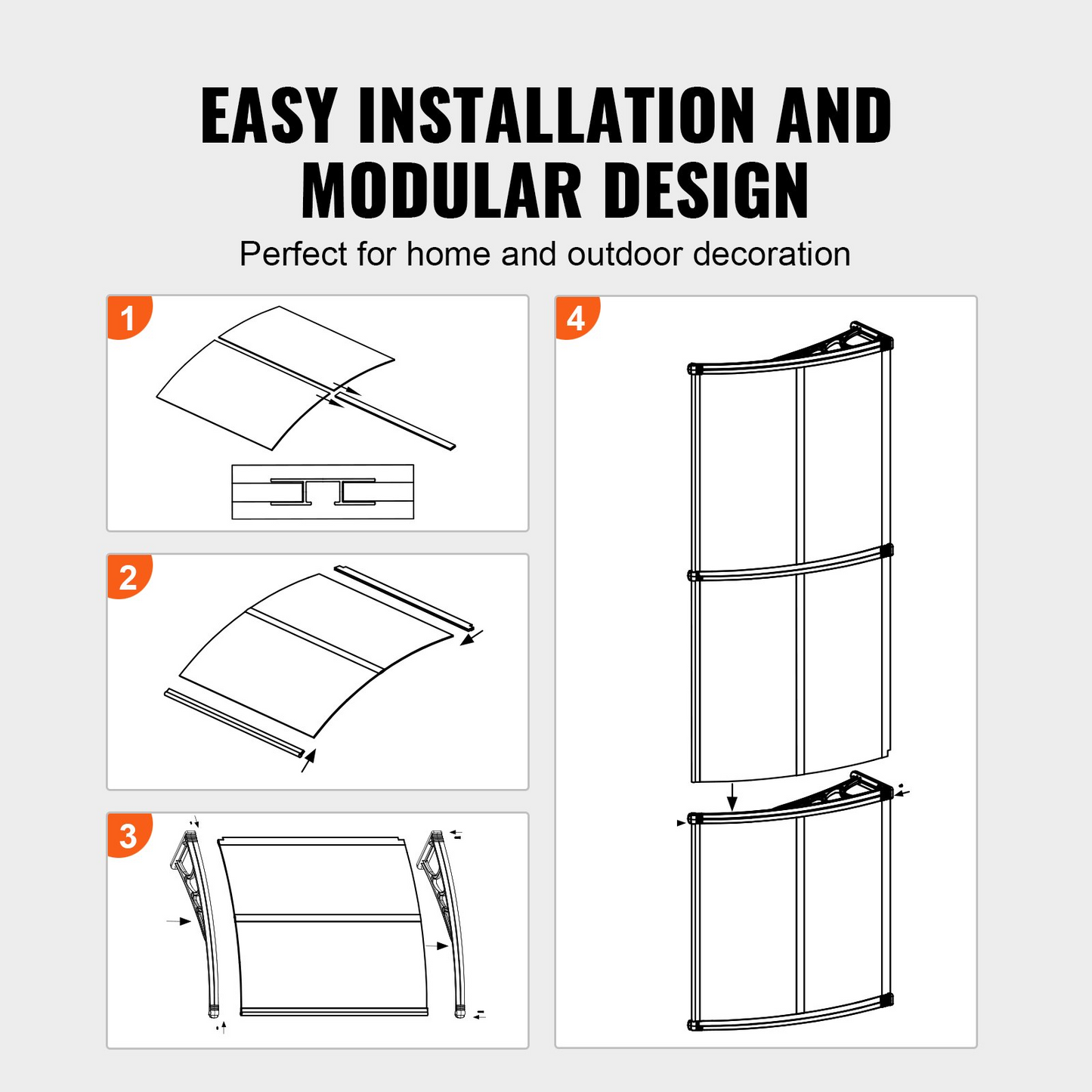 VEVOR Window Door Awning Canopy 40" x 120", UPF 50+ Polycarbonate Entry Door Outdoor Window Awning Exterior, Front Door Overhang Awning for Sun Shutter, UV, Rain, Snow Protection, Hollow Sheet