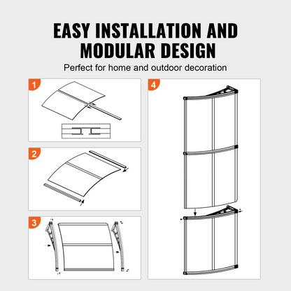 VEVOR Window Door Awning Canopy 40" x 120", UPF 50+ Polycarbonate Entry Door Outdoor Window Awning Exterior, Front Door Overhang Awning for Sun Shutter, UV, Rain, Snow Protection, Hollow Sheet