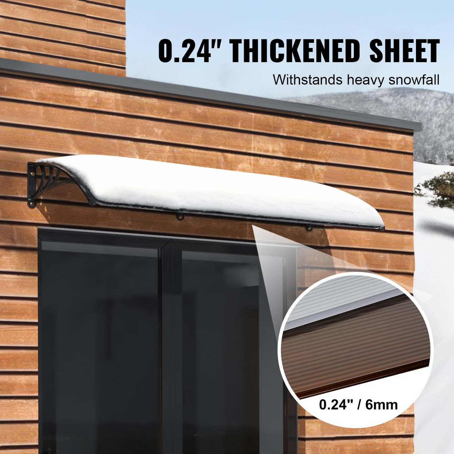 VEVOR Window Door Awning Canopy 40" x 120", UPF 50+ Polycarbonate Entry Door Outdoor Window Awning Exterior, Front Door Overhang Awning for Sun Shutter, UV, Rain, Snow Protection, Hollow Sheet