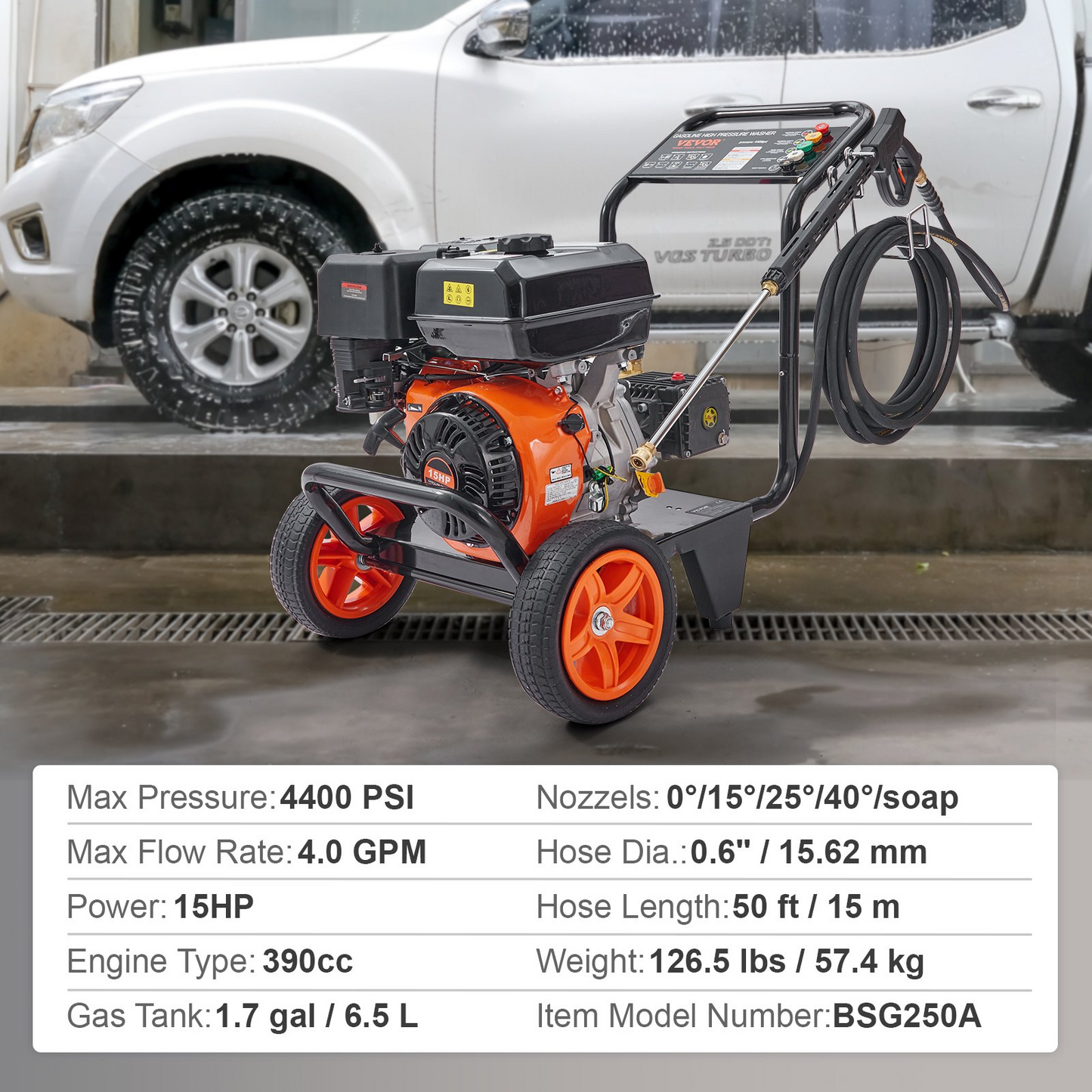 VEVOR Gas Pressure Washer, 4400 PSI 4.0 GPM, Gas Powered Pressure Washer with Copper Pump, Spray Gun and Extension Wand, 5 Quick Connect Nozzles, for Cleaning Cars, Homes, Driveways, Patios