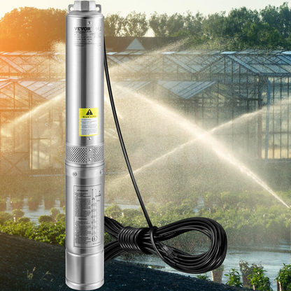 VEVOR Deep Well Submersible Pump, 0.5HP 115V/60Hz, 28gpm Flow 167ft Head, with 33ft Electric Cord, 4" Stainless Steel Water Pumps for Industrial, Irrigation&Home Use, IP68 Waterproof Grade