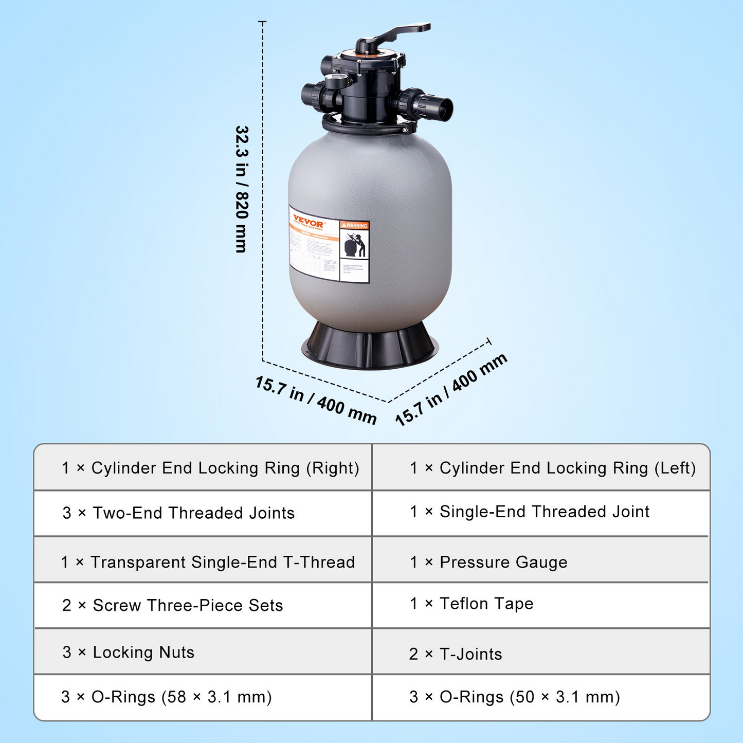 VEVOR Sand Filter, 16-inch, Up to 35 GPM Flow Rate, Above Inground Swimming Pool Sand Filter System with 7-Way Multi-Port Valve, Filter, Backwash, Rinse, Recirculate, Waste, Winter, Closed Functions