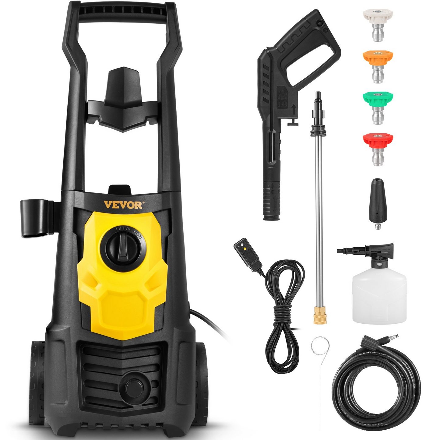 VEVOR Electric Power Washer, 2000 PSI, Max 1.65 GPM Pressure Washer w/ 30 ft Hose & Reel, 5 Quick Connect Nozzles, Foam Cannon, Portable to Clean Patios, Cars, Fences, Driveways, ETL Listed