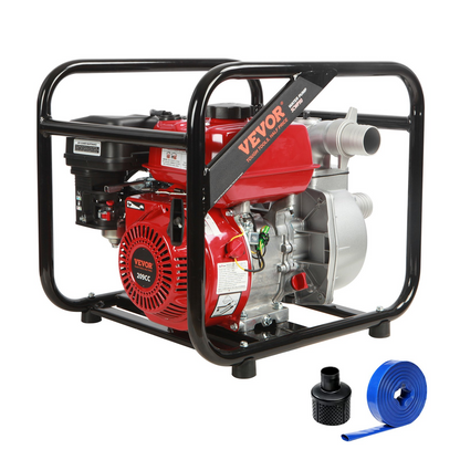 VEVOR Gasoline Engine Water Pump, 2-inch, 7HP 142 GPM, 148ft Lift, 22ft Suction, 4-Stroke Gas Powered Trash Water Transfer Pump Portable High Pressure with 25ft Hose for Irrigation Pool, EPA Certified