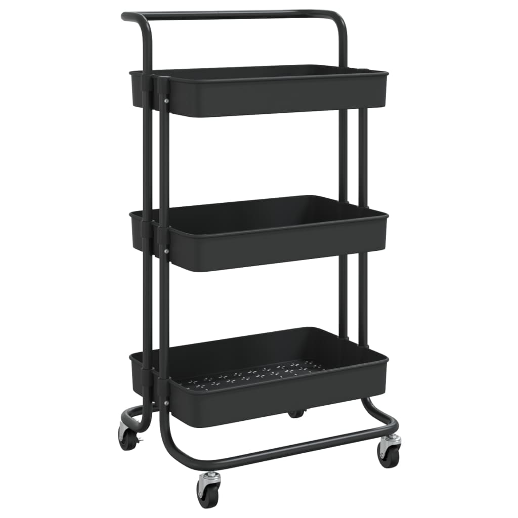 vidaXL 3-Tier Kitchen Trolley Black 16.5"x13.8"x33.5" Iron and ABS