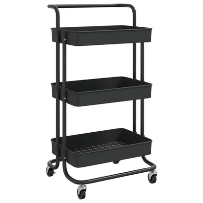 vidaXL 3-Tier Kitchen Trolley Black 16.5"x13.8"x33.5" Iron and ABS