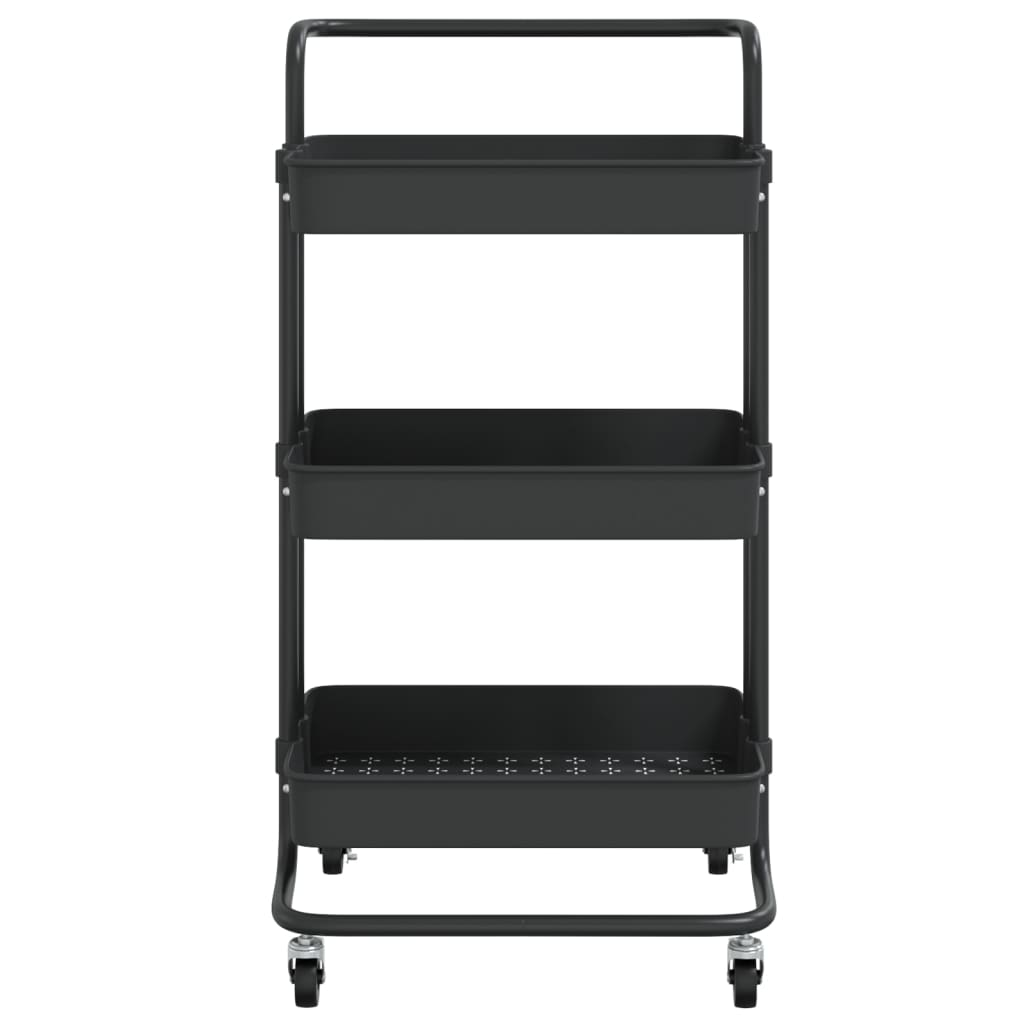 vidaXL 3-Tier Kitchen Trolley Black 16.5"x13.8"x33.5" Iron and ABS