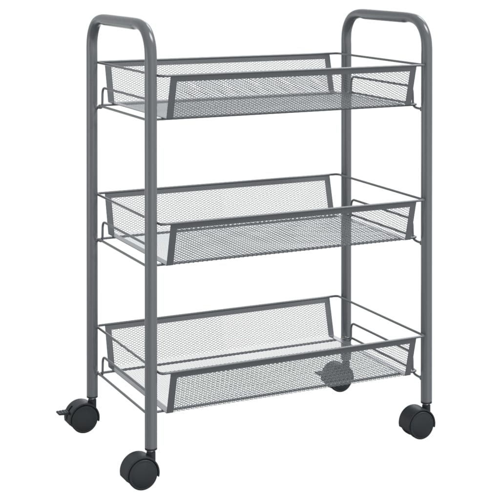 vidaXL 3-Tier Kitchen Trolley Gray 18.1"x10.2"x25.2" Iron