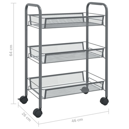 vidaXL 3-Tier Kitchen Trolley Gray 18.1"x10.2"x25.2" Iron